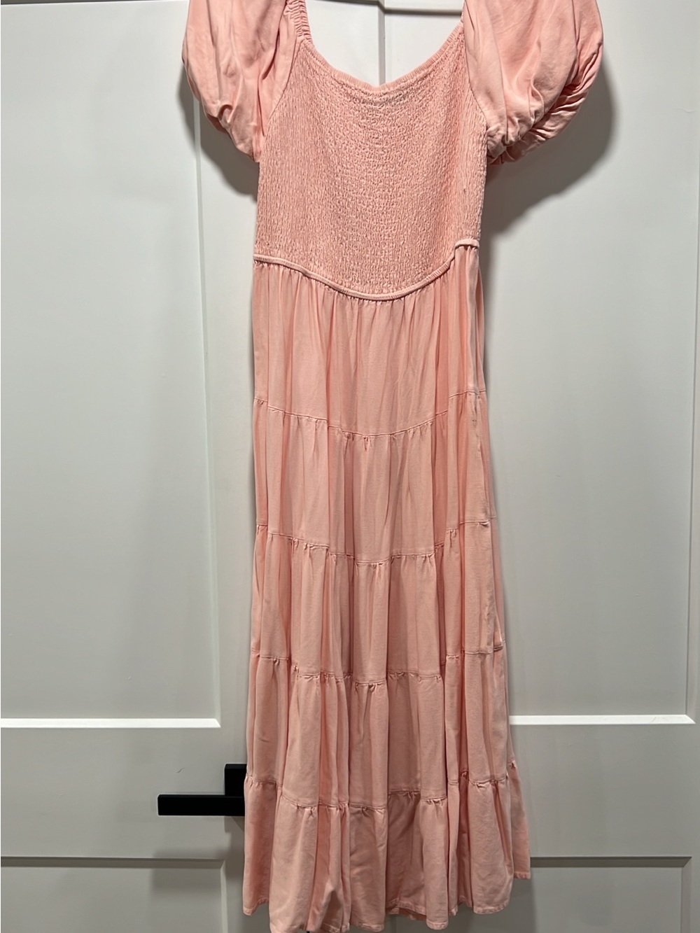 JS Boutique Blush Pink Smocked Maxi Dress with Puff Sleeves